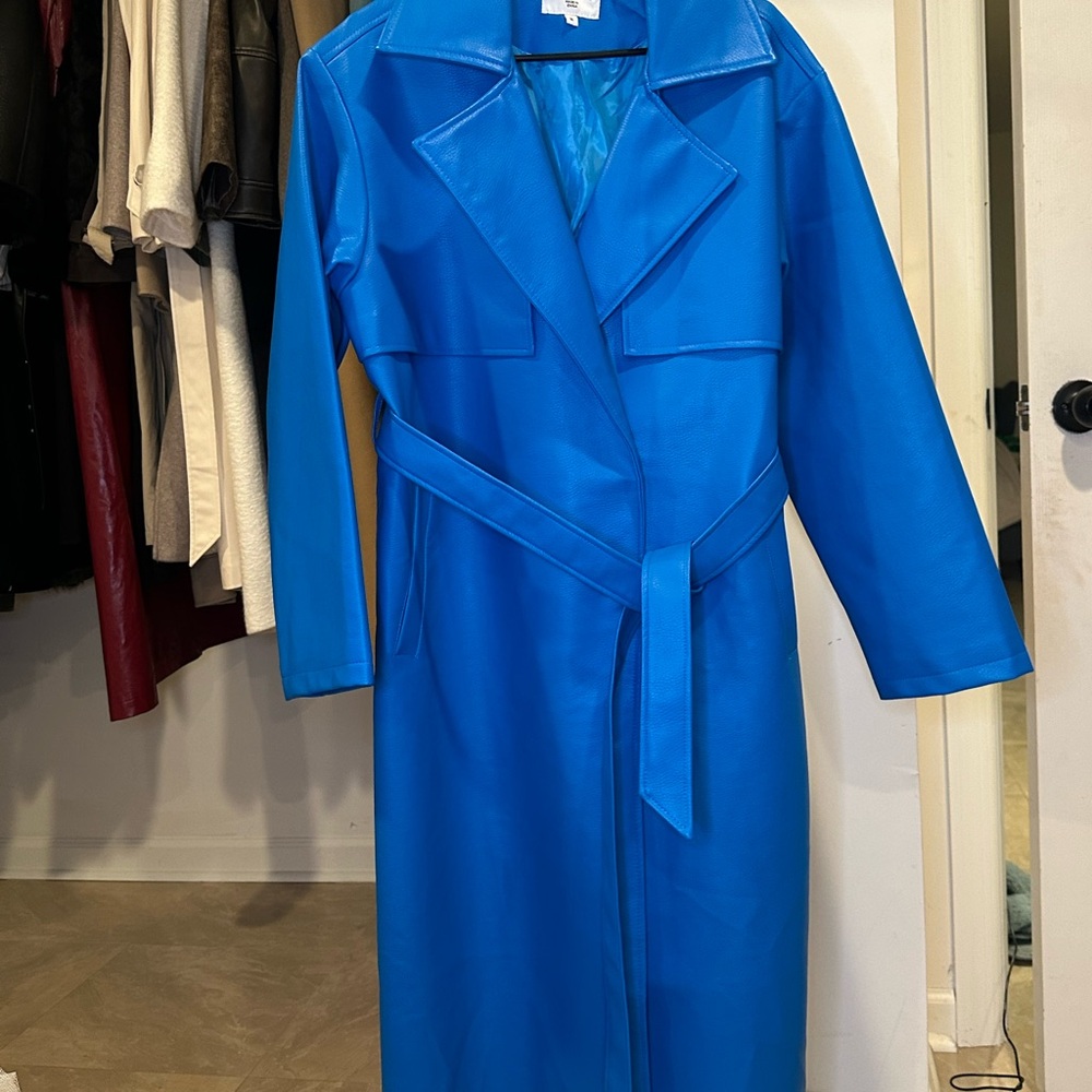 NAKD Blue Oversized Pu Trench Coat